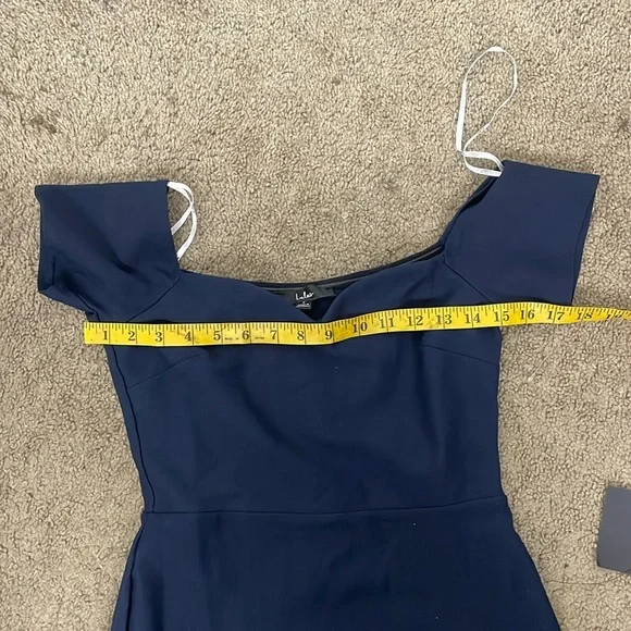 NWT LULUS How Much I Care Midnight Blue Off-the-Shoulder Midi Dress - Picture 7 of 8